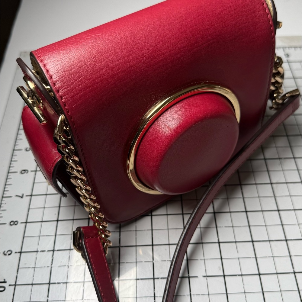 Micheal Kors Scout Camera Red Leather Crossbody. Gold Accents - Picture 12 of 13